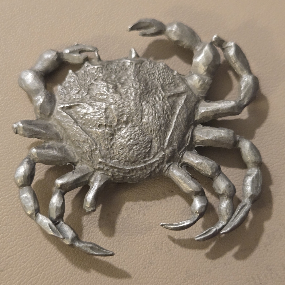 Vintage Pewter Crab Trivet Wall Decor Nautical Coastal Beach Metal Crab